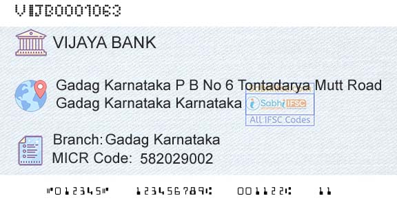 Vijaya Bank Gadag KarnatakaBranch 