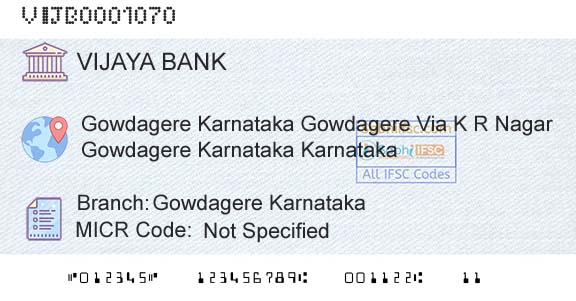 Vijaya Bank Gowdagere KarnatakaBranch 