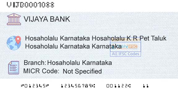 Vijaya Bank Hosaholalu KarnatakaBranch 