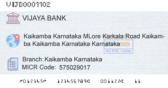 Vijaya Bank Kaikamba KarnatakaBranch 