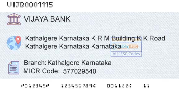 Vijaya Bank Kathalgere KarnatakaBranch 