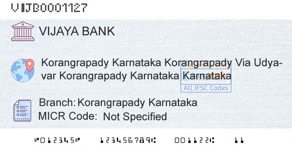 Vijaya Bank Korangrapady KarnatakaBranch 