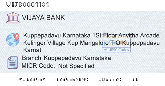 Vijaya Bank Kuppepadavu KarnatakaBranch 