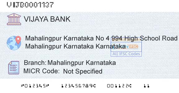 Vijaya Bank Mahalingpur KarnatakaBranch 