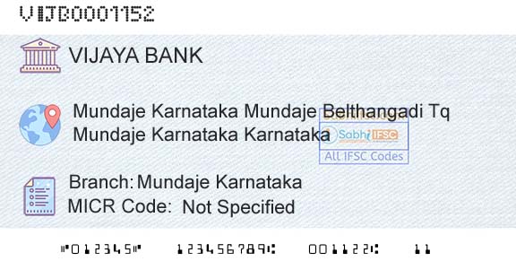 Vijaya Bank Mundaje KarnatakaBranch 