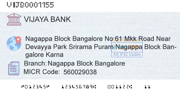 Vijaya Bank Nagappa Block BangaloreBranch 