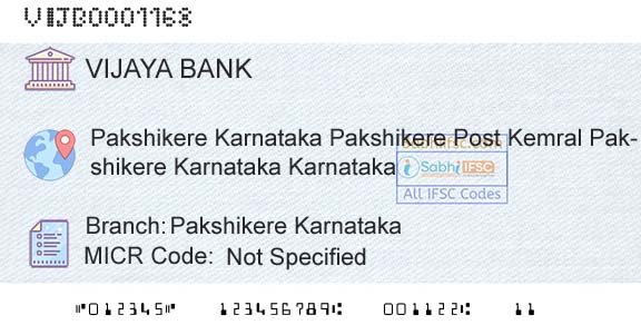 Vijaya Bank Pakshikere KarnatakaBranch 