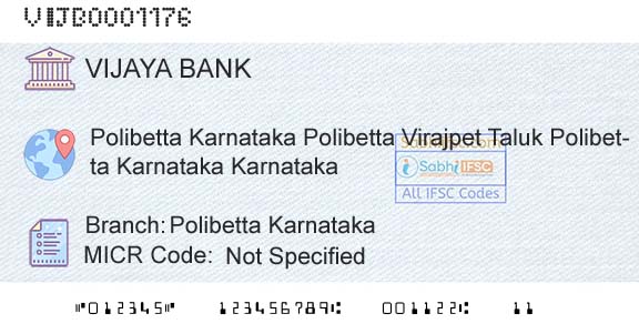 Vijaya Bank Polibetta KarnatakaBranch 