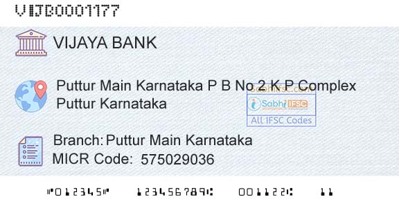 Vijaya Bank Puttur Main KarnatakaBranch 