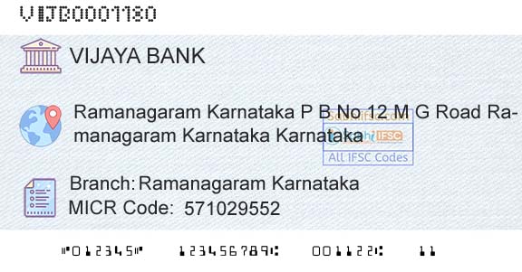 Vijaya Bank Ramanagaram KarnatakaBranch 