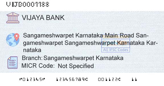 Vijaya Bank Sangameshwarpet KarnatakaBranch 