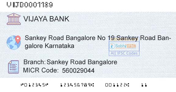 Vijaya Bank Sankey Road BangaloreBranch 