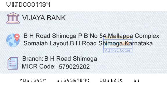 Vijaya Bank B H Road ShimogaBranch 
