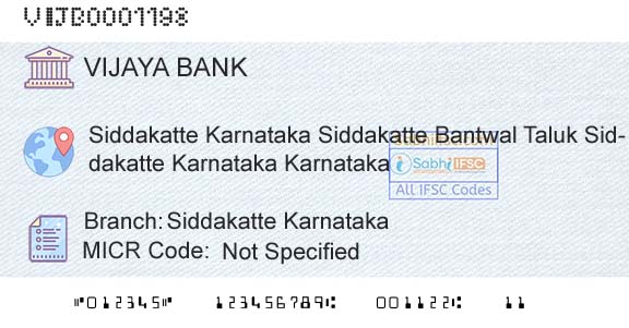 Vijaya Bank Siddakatte KarnatakaBranch 