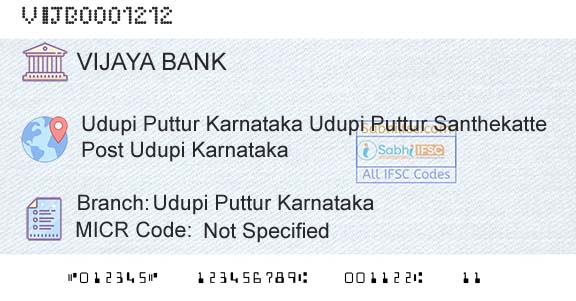 Vijaya Bank Udupi Puttur KarnatakaBranch 