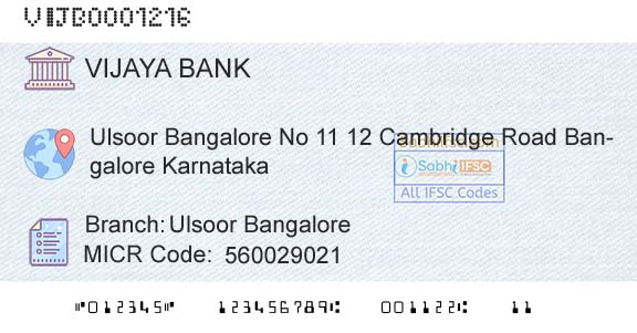 Vijaya Bank Ulsoor BangaloreBranch 