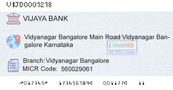 Vijaya Bank Vidyanagar BangaloreBranch 