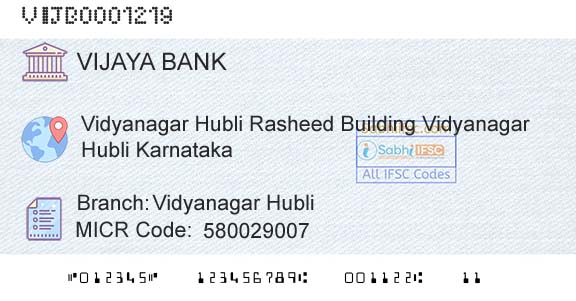 Vijaya Bank Vidyanagar HubliBranch 