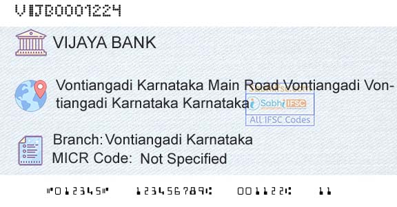 Vijaya Bank Vontiangadi KarnatakaBranch 