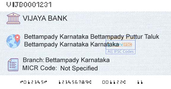Vijaya Bank Bettampady KarnatakaBranch 