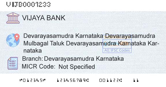 Vijaya Bank Devarayasamudra KarnatakaBranch 