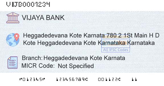 Vijaya Bank Heggadedevana Kote KarnataBranch 