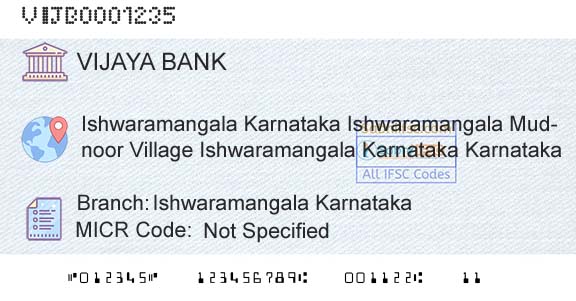 Vijaya Bank Ishwaramangala KarnatakaBranch 