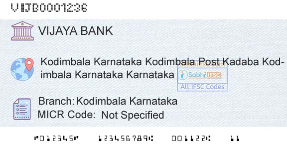 Vijaya Bank Kodimbala KarnatakaBranch 