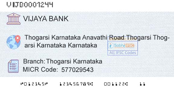Vijaya Bank Thogarsi KarnatakaBranch 