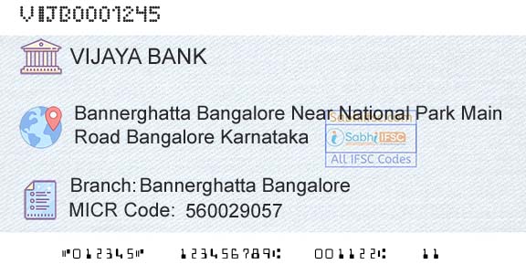 Vijaya Bank Bannerghatta BangaloreBranch 
