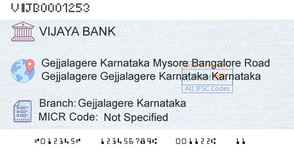 Vijaya Bank Gejjalagere KarnatakaBranch 