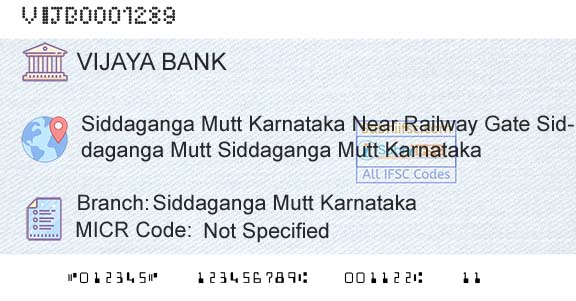 Vijaya Bank Siddaganga Mutt KarnatakaBranch 