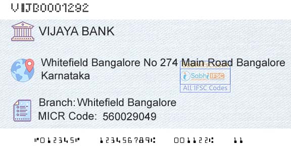 Vijaya Bank Whitefield BangaloreBranch 