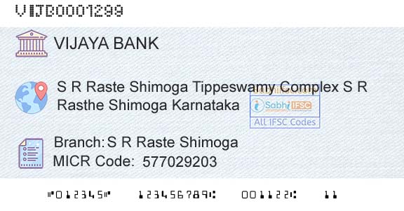Vijaya Bank S R Raste ShimogaBranch 