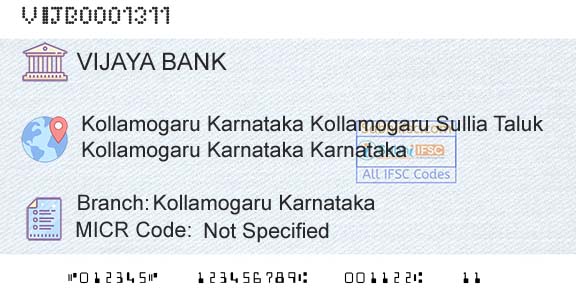 Vijaya Bank Kollamogaru KarnatakaBranch 