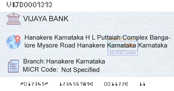 Vijaya Bank Hanakere KarnatakaBranch 
