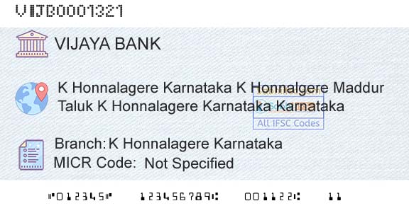 Vijaya Bank K Honnalagere KarnatakaBranch 
