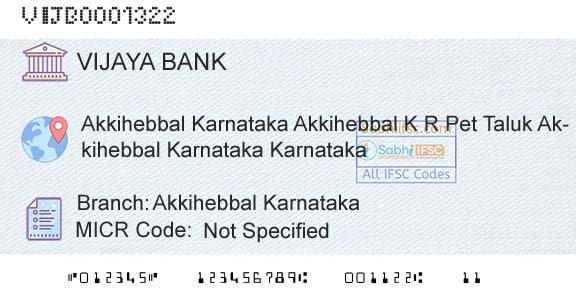 Vijaya Bank Akkihebbal KarnatakaBranch 