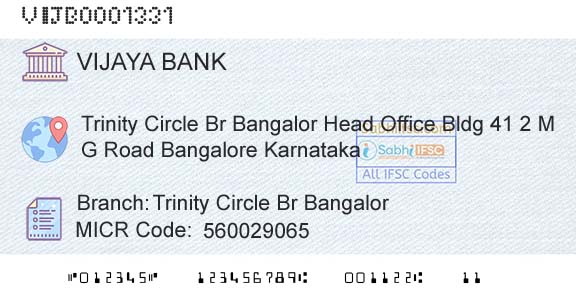 Vijaya Bank Trinity Circle Br BangalorBranch 