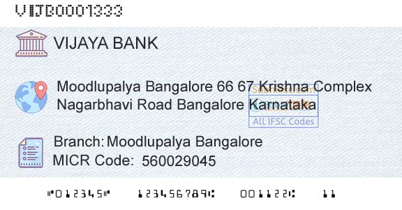 Vijaya Bank Moodlupalya BangaloreBranch 