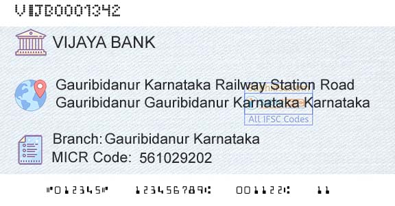 Vijaya Bank Gauribidanur KarnatakaBranch 