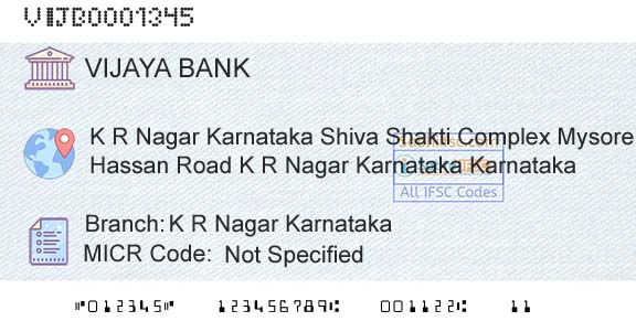 Vijaya Bank K R Nagar KarnatakaBranch 