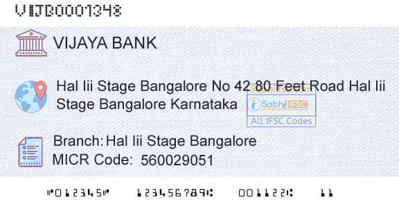 Vijaya Bank Hal Iii Stage BangaloreBranch 