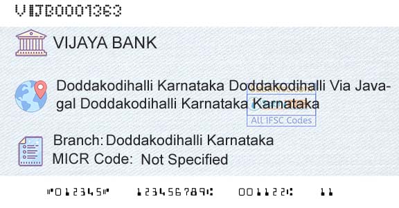 Vijaya Bank Doddakodihalli KarnatakaBranch 