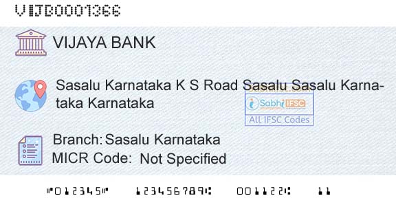 Vijaya Bank Sasalu KarnatakaBranch 