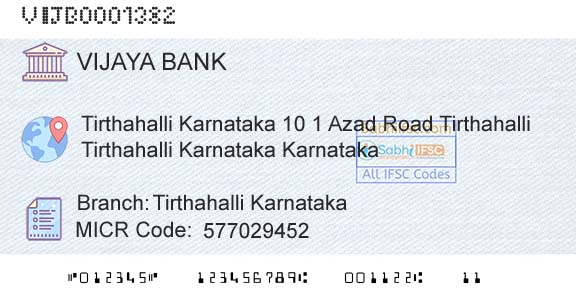 Vijaya Bank Tirthahalli KarnatakaBranch 