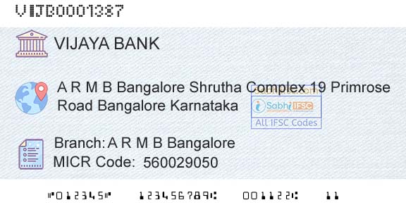 Vijaya Bank A R M B BangaloreBranch 