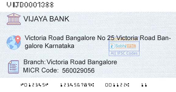 Vijaya Bank Victoria Road BangaloreBranch 