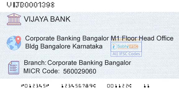 Vijaya Bank Corporate Banking BangalorBranch 