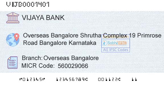 Vijaya Bank Overseas BangaloreBranch 